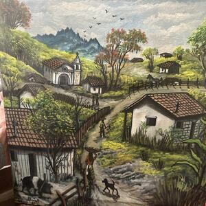 Latin America Oil On Canvas Abraham Lanza Andino, Honduras Framed 17”H X 14”W